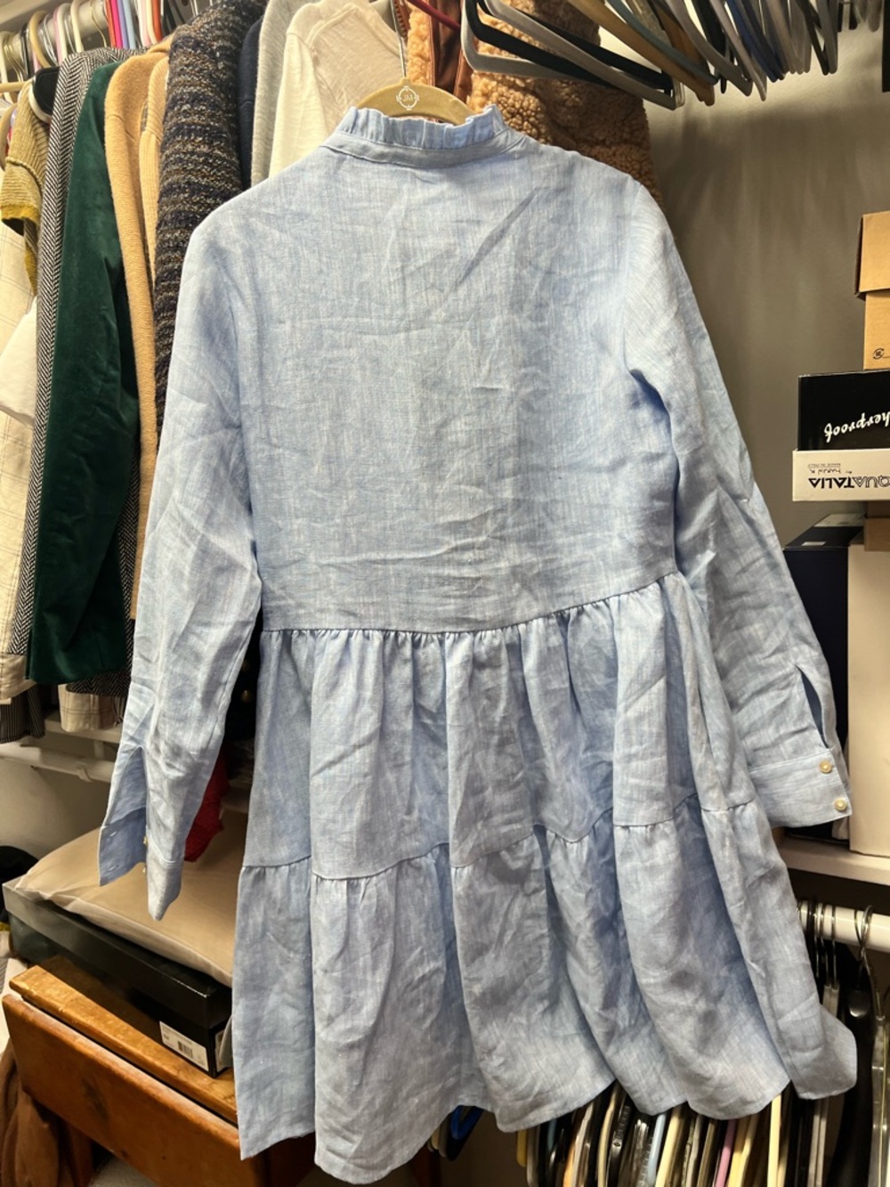 Alice Walk Light Blue Tiered Button-Front Linen Dress - Picture 2 of 5